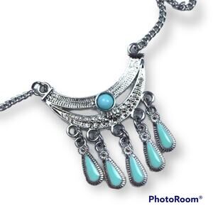 Boho aqua accent dangle necklace